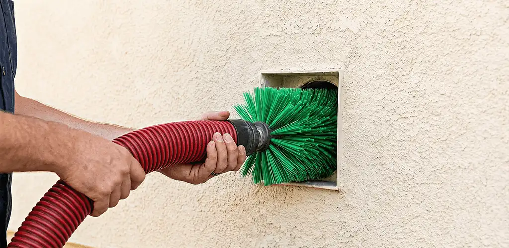 Air duct cleaning brush removing debris from a vent opening in Providence, RI