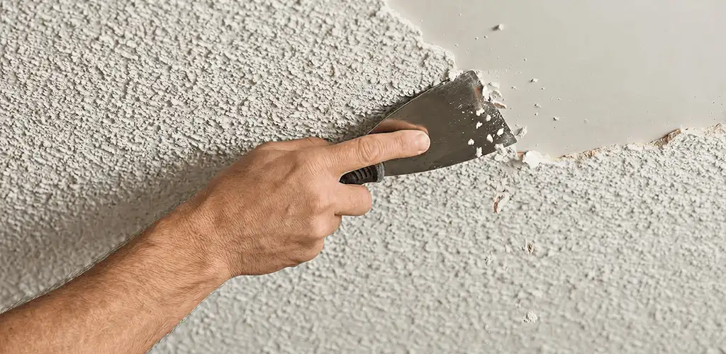 Popcorn ceiling removal scraping off textured ceiling finish in Providence, RI