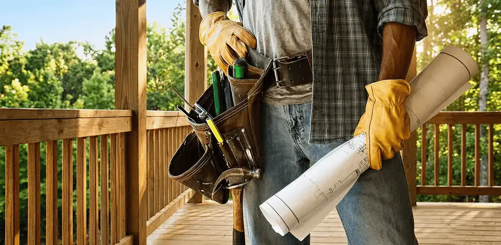 Professional handyman with tool belt ready for home repairs in Providence, RI